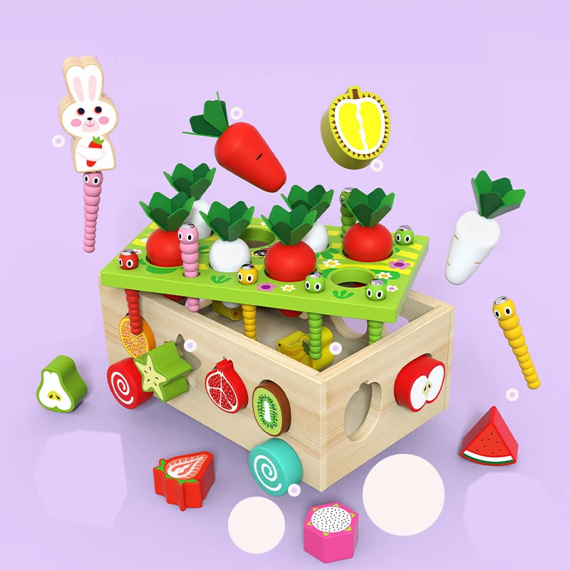 Best Selling Magnetic Fishing Wooden Radish Fruit Cart Shape Matching Blocks Montessori Educational Toys for Children