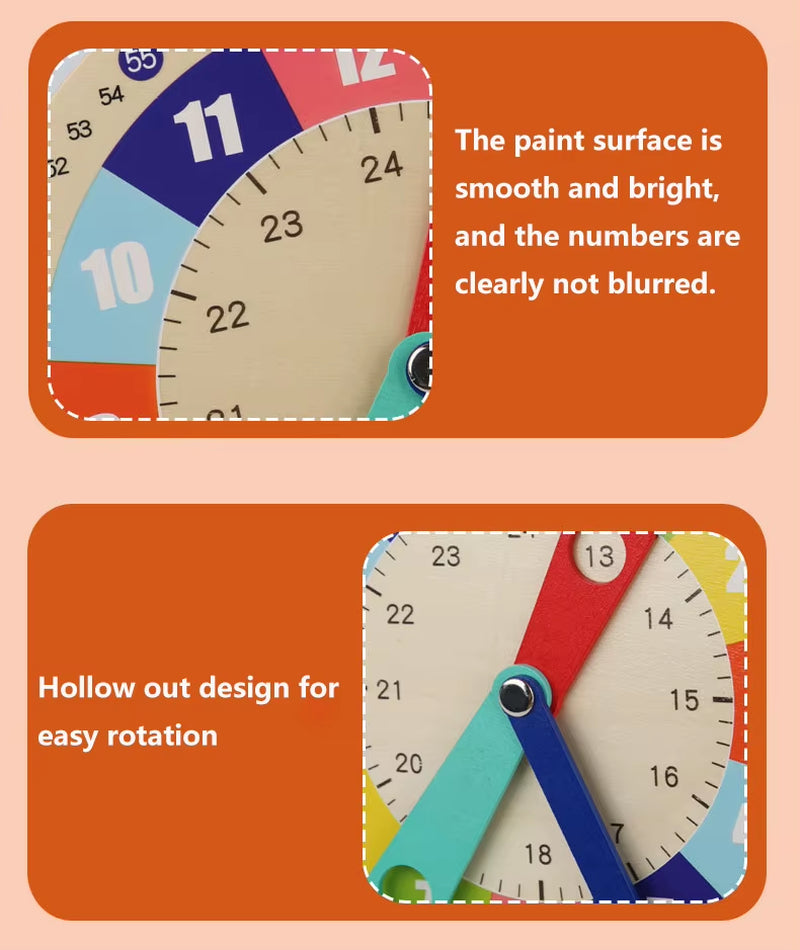 Wooden Clock Model Teaching Aid,Montessori Learning Clocks with Cards,Kindergartner Toy for Game,Interaction Playroom Wall