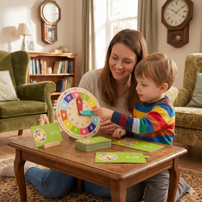 Wooden Montessori Teaching Clock with Activity Cards | Learn to Tell the Time | Kids Ages 4+