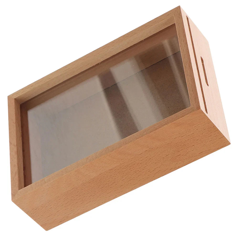 Wood Specimen Frame, with Piggy Bank Coin Bank Saving Money Photo Jar Wood Money Jars Desktop DIY Family Frame Box