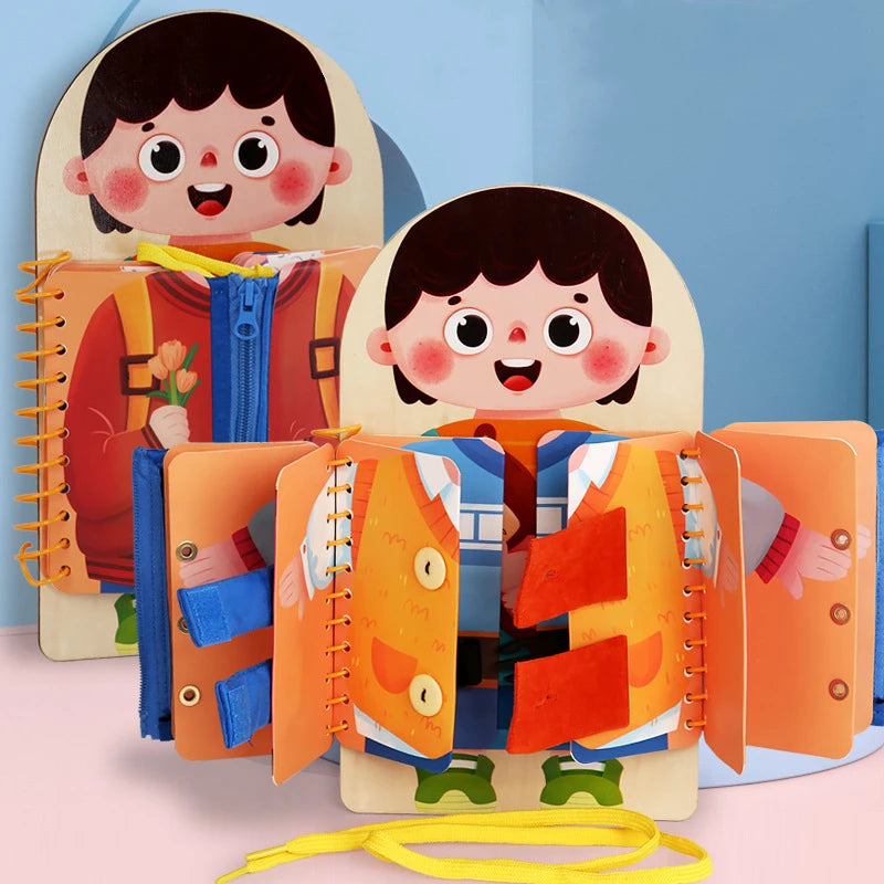 Multi-Layer Wooden Busy Board for Children Montessori Early Education Games Toddlers Quiet Books Sensory Toy Practice Dressing