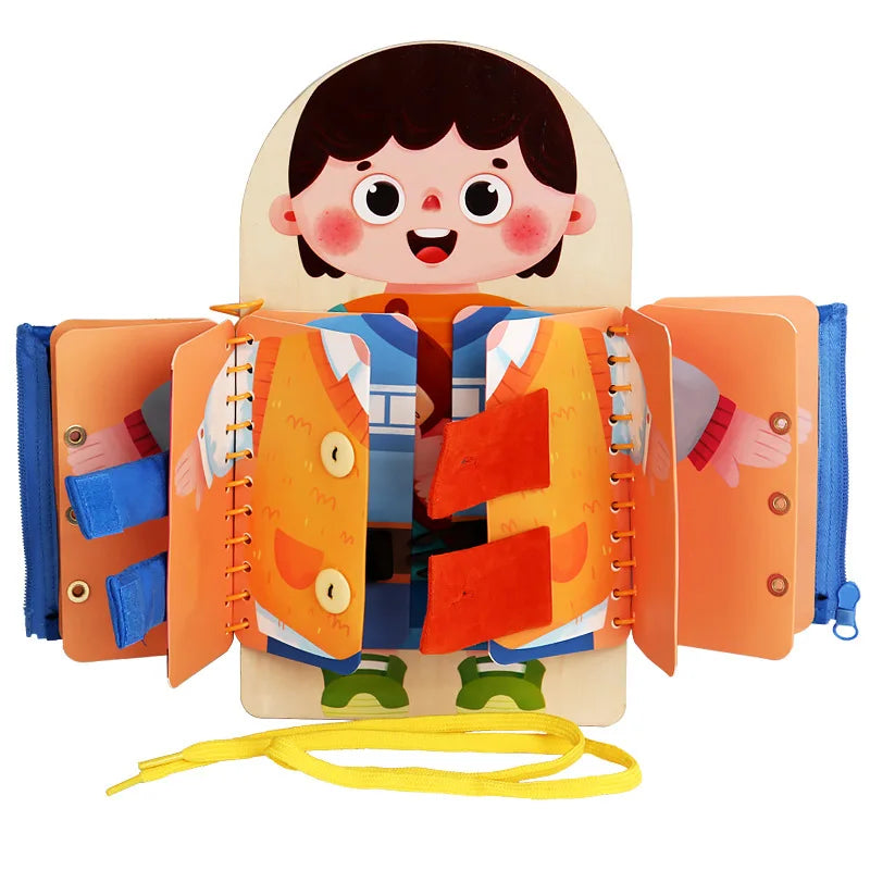 Multi-Layer Wooden Busy Board for Children Montessori Early Education Games Toddlers Quiet Books Sensory Toy Practice Dressing