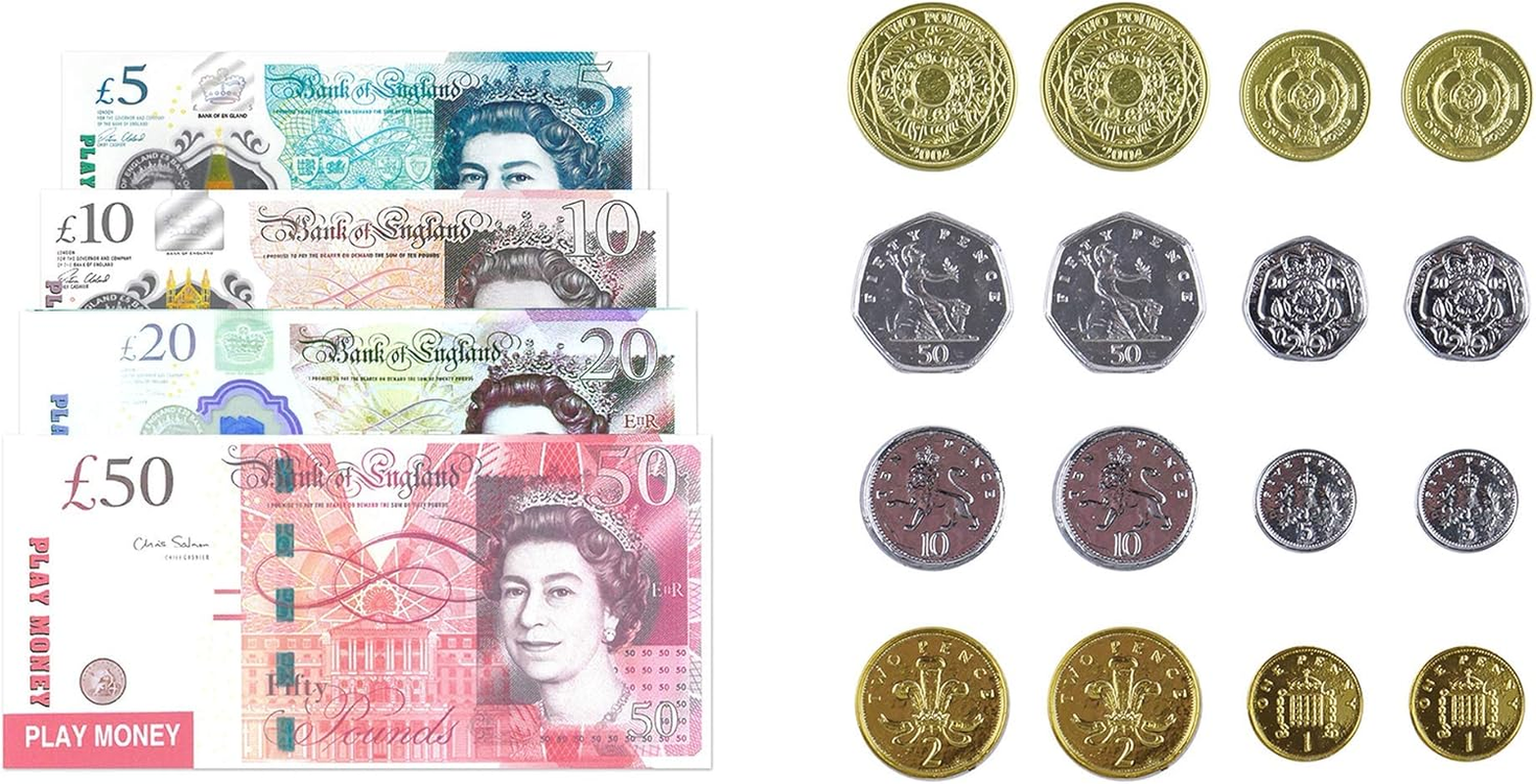 Kids' UK Play Money Set — Realistic Pound Notes & Coins for Pretend Play