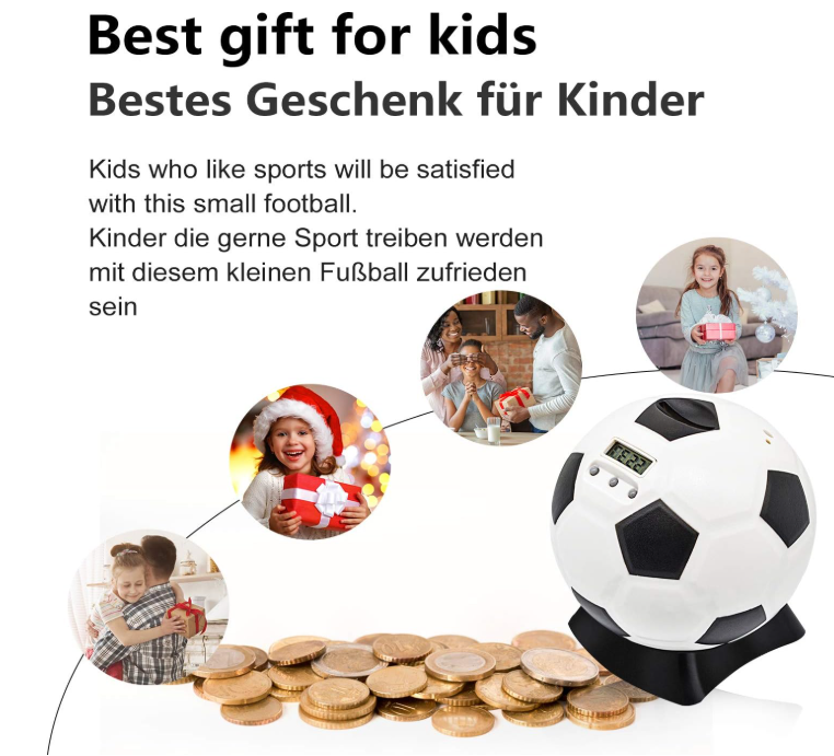 Digital Coin Counting Piggy Bank for Kids — Football Money Box