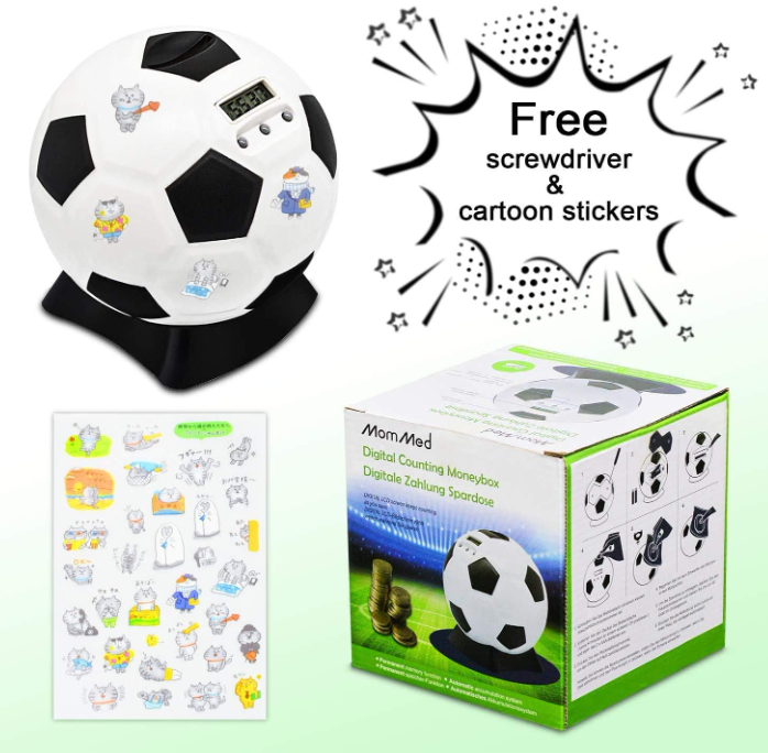 Digital Coin Counting Piggy Bank for Kids — Football Money Box