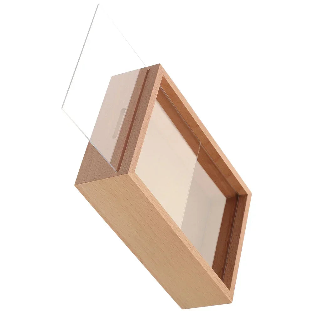 Wood Specimen Frame, with Piggy Bank Coin Bank Saving Money Photo Jar Wood Money Jars Desktop DIY Family Frame Box