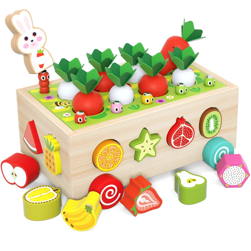 Best Selling Magnetic Fishing Wooden Radish Fruit Cart Shape Matching Blocks Montessori Educational Toys for Children