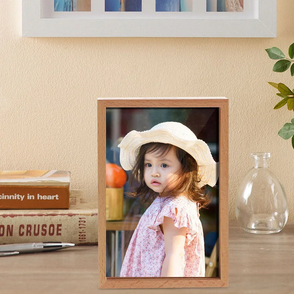 Wood Specimen Frame, with Piggy Bank Coin Bank Saving Money Photo Jar Wood Money Jars Desktop DIY Family Frame Box