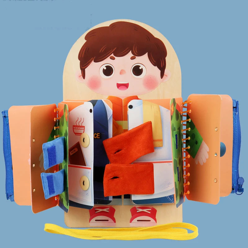 Multi-Layer Wooden Busy Board for Children Montessori Early Education Games Toddlers Quiet Books Sensory Toy Practice Dressing